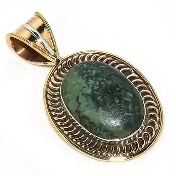 Natural Rhyolite Gemstone Two Tone 925 Solid Sterling Silver Pendant 1.50 o3L43