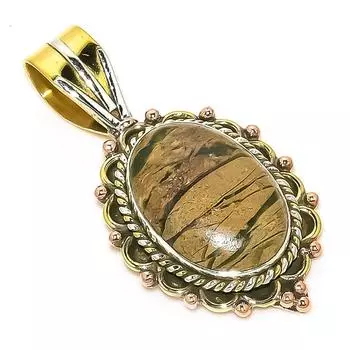 Natural Rhyolite Gemstone Two Tone 925 Solid Sterling Silver Pendant 1.50 c3b83