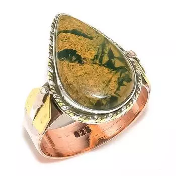 Natural Rhyolite Gemstone Two Tone 925 Sterling Silver Jewelry Ring Size 10 f9U31