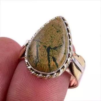 Natural Rhyolite Gemstone Two Tone 925 Sterling Silver Jewelry Ring S.7.5 z1F24