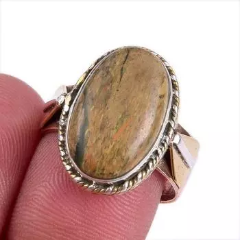 Natural Rhyolite Gemstone Two Tone 925 Sterling Silver Jewelry Ring Size 8 R2V30