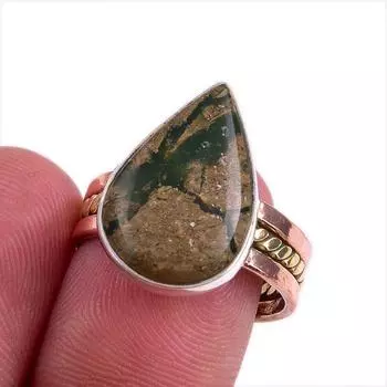 Natural Rhyolite Gemstone Two Tone 925 Sterling Silver Jewelry Ring S.7.5 y5T87