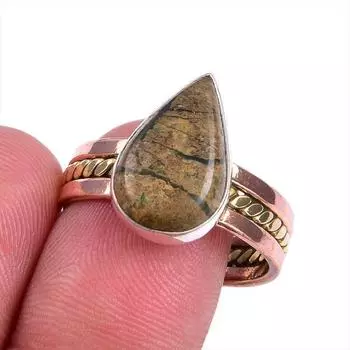 Natural Rhyolite Gemstone Two Tone 925 Sterling Silver Jewelry Ring Size 10 K7z02