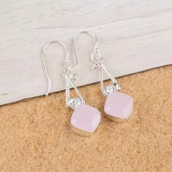Natural Rose Chalcedony Gemstone 925 Sterling Silver Handcrafted Earrings 1.90 EE-46-16