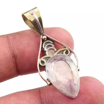 Natural Rose Quartz 925 Solid Sterling Silver Jewelry TwoTone Pendant 1.50 U6N92