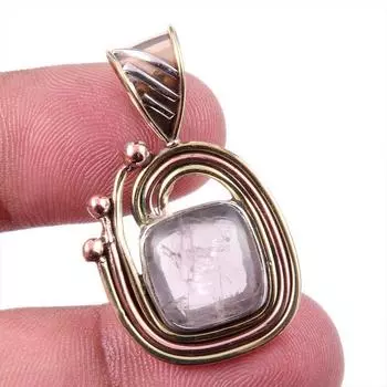 Natural Rose Quartz 925 Solid Sterling Silver Jewelry TwoTone Pendant 1.50 R9Y25