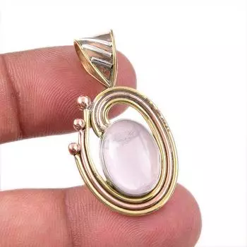 Natural Rose Quartz 925 Solid Sterling Silver Jewelry TwoTone Pendant 1.50 Q0F77