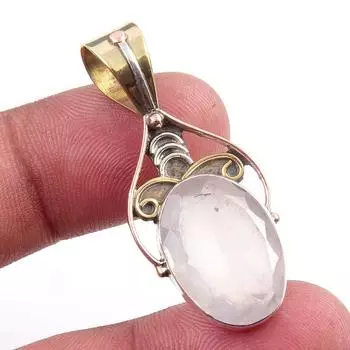 Natural Rose Quartz 925 Solid Sterling Silver Jewelry TwoTone Pendant 1.50 y8R69
