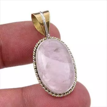 Natural Rose Quartz 925 Solid Sterling Silver Jewelry TwoTone Pendant 1.50 B9o11