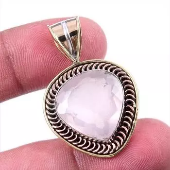 Natural Rose Quartz 925 Solid Sterling Silver Jewelry TwoTone Pendant 1.50 A0I90