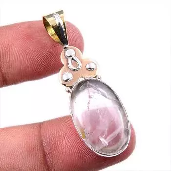 Natural Rose Quartz 925 Solid Sterling Silver Jewelry TwoTone Pendant 1.75 p7q39