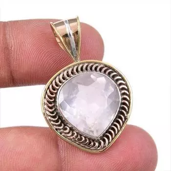 Natural Rose Quartz 925 Solid Sterling Silver Jewelry TwoTone Pendant 1.50 l8T22