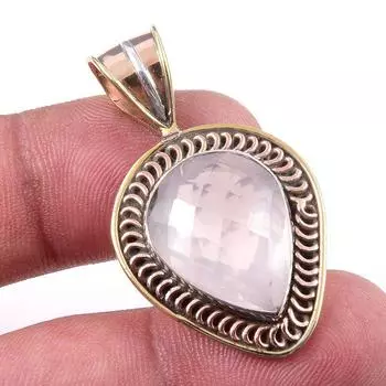 Natural Rose Quartz 925 Solid Sterling Silver Jewelry TwoTone Pendant 1.50 C7s61