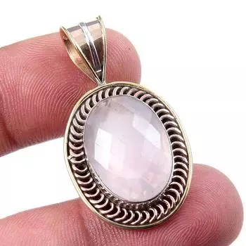 Natural Rose Quartz 925 Solid Sterling Silver Jewelry TwoTone Pendant 1.50 E1H74