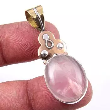 Natural Rose Quartz 925 Solid Sterling Silver Jewelry TwoTone Pendant 1.75 Y7Y42