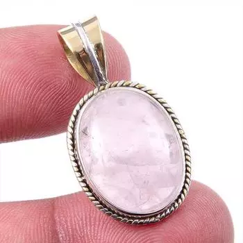 Natural Rose Quartz 925 Solid Sterling Silver Jewelry TwoTone Pendant 1.25 o4w27
