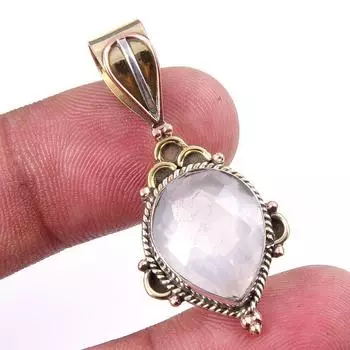 Natural Rose Quartz 925 Solid Sterling Silver Jewelry TwoTone Pendant 1.50 m4f47