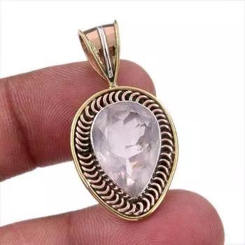 Natural Rose Quartz 925 Solid Sterling Silver Jewelry TwoTone Pendant 1.50 k4e98
