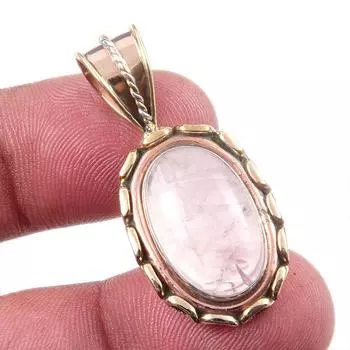 Natural Rose Quartz 925 Solid Sterling Silver Jewelry TwoTone Pendant 1.50 G8f79