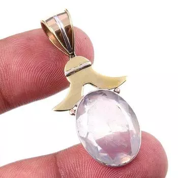 Natural Rose Quartz 925 Solid Sterling Silver Jewelry TwoTone Pendant 1.50 A7Z11