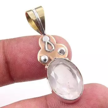 Natural Rose Quartz 925 Solid Sterling Silver Jewelry TwoTone Pendant 1.50 v4D61