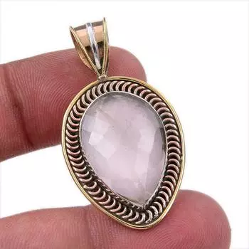 Natural Rose Quartz 925 Solid Sterling Silver Jewelry TwoTone Pendant 1.50 V2q81
