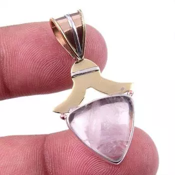 Natural Rose Quartz 925 Solid Sterling Silver Jewelry TwoTone Pendant 1.50 j4Y94