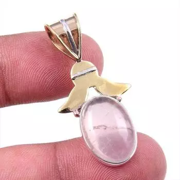 Natural Rose Quartz 925 Solid Sterling Silver Jewelry TwoTone Pendant 1.50 P8A91