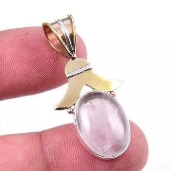Natural Rose Quartz 925 Solid Sterling Silver Jewelry TwoTone Pendant 1.75 M3y43