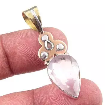 Natural Rose Quartz 925 Solid Sterling Silver Jewelry TwoTone Pendant 1.50 J7h82