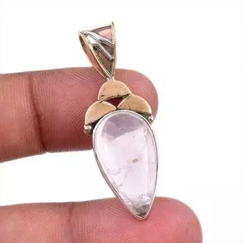 Natural Rose Quartz 925 Solid Sterling Silver Jewelry TwoTone Pendant 1.50 Z2p13