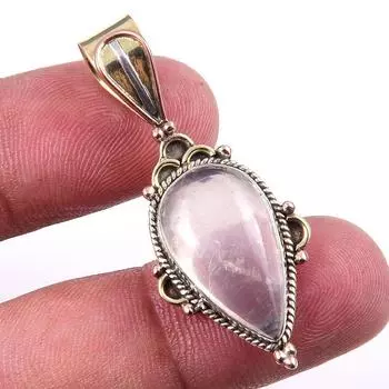 Natural Rose Quartz 925 Solid Sterling Silver Jewelry TwoTone Pendant 1.50 O7R12