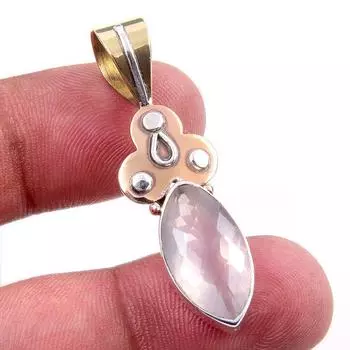 Natural Rose Quartz 925 Solid Sterling Silver Jewelry TwoTone Pendant 1.75 U2q53