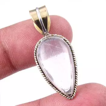 Natural Rose Quartz 925 Solid Sterling Silver Jewelry TwoTone Pendant 1.50 P1s92