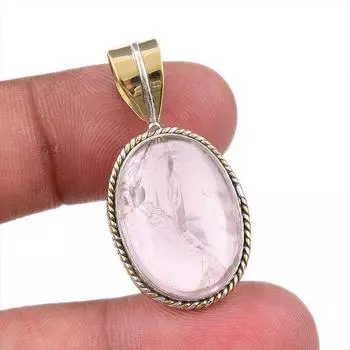 Natural Rose Quartz 925 Solid Sterling Silver Jewelry TwoTone Pendant 1.50 d3s29