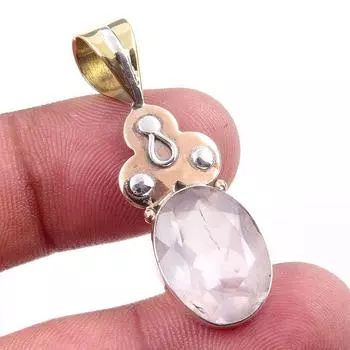 Natural Rose Quartz 925 Solid Sterling Silver Jewelry TwoTone Pendant 1.50 Y5d56