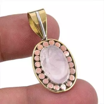Natural Rose Quartz 925 Solid Sterling Silver Jewelry TwoTone Pendant 1.50 J0C12