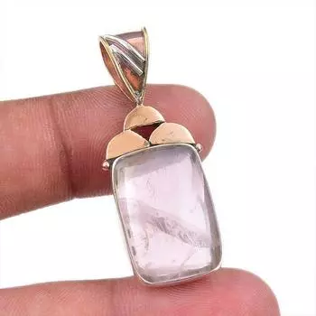 Natural Rose Quartz 925 Solid Sterling Silver Jewelry TwoTone Pendant 1.50 M5t99