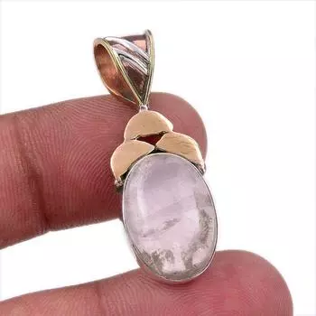 Natural Rose Quartz 925 Solid Sterling Silver Jewelry TwoTone Pendant 1.50 T5Y00