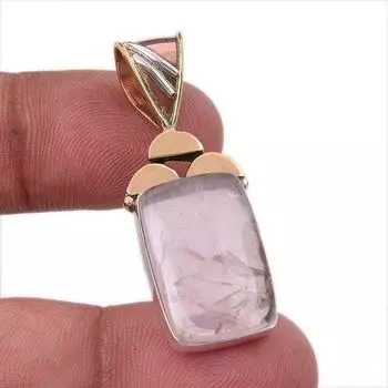 Natural Rose Quartz 925 Solid Sterling Silver Jewelry TwoTone Pendant 1.75 O3U38