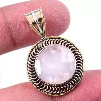 Natural Rose Quartz 925 Solid Sterling Silver Jewelry TwoTone Pendant 1.50 q3u69
