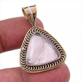 Natural Rose Quartz 925 Solid Sterling Silver Jewelry TwoTone Pendant 1.50 V3a61