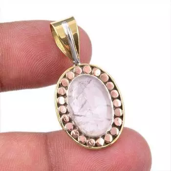 Natural Rose Quartz 925 Solid Sterling Silver Jewelry TwoTone Pendant 1.50 Z4V59