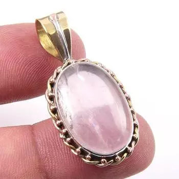 Natural Rose Quartz 925 Solid Sterling Silver Jewelry TwoTone Pendant 1.50 D9p11
