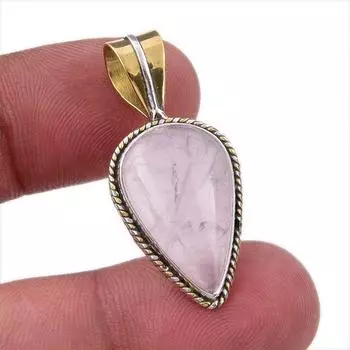 Natural Rose Quartz 925 Solid Sterling Silver Jewelry TwoTone Pendant 1.50 q7h58