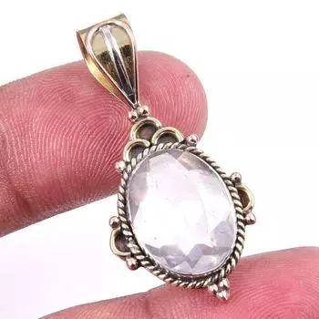 Natural Rose Quartz 925 Solid Sterling Silver Jewelry TwoTone Pendant 1.50 G0c38