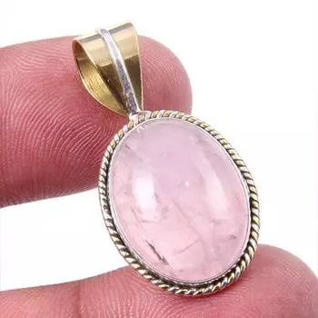 Natural Rose Quartz 925 Solid Sterling Silver Jewelry TwoTone Pendant 1.25 M0K65