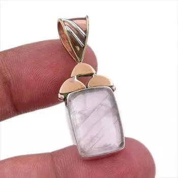 Natural Rose Quartz 925 Solid Sterling Silver Jewelry TwoTone Pendant 1.50 v7F56