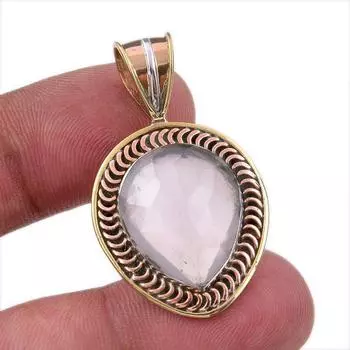 Natural Rose Quartz 925 Solid Sterling Silver Jewelry TwoTone Pendant 1.50 t1b57