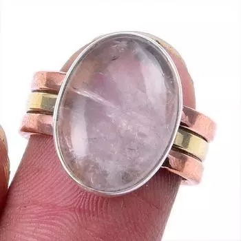 Natural Rose Quartz Gemstone 925 Solid Silver Jewelry Two Tone Ring S.6US V7E45